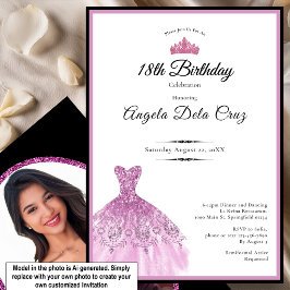 Invitación Elegante vestido rosa debut de 18 cumpleaños