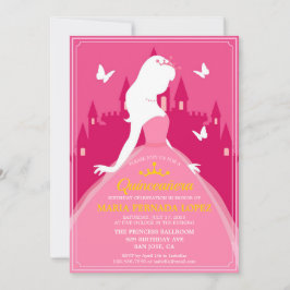 Invitación Elegante vestido rosa Quinceañera Cumpleaños