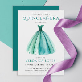 Invitación Elegante Vestido Turquesa De Cielo Quinceañera