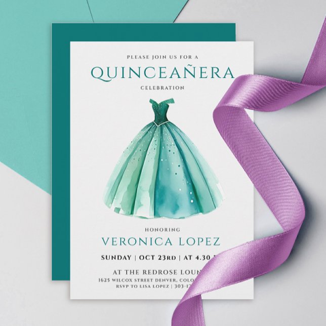 Invitación Elegante Vestido Turquesa De Cielo Quinceañera (Subido por el creador)