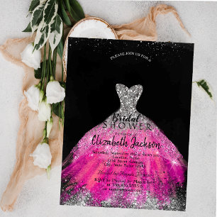 Invitación Elegante vestido violeta con brillo plateado para