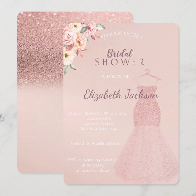 Invitación Elegante vestimenta Purpurina Bokeh, ducha de novi (Anverso / Reverso)