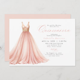 Invitación Elegante vestimenta Rubor rosa etérea Quinceanera