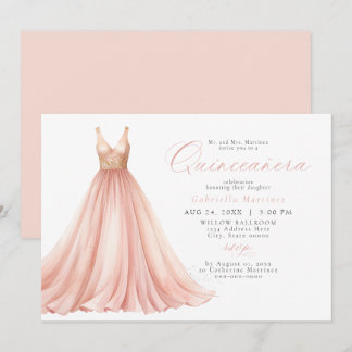 Invitación Elegante vestimenta Rubor rosa etérea Quinceanera