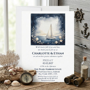 Invitación Elegante viaje de amor Barco de vela Boda náutica