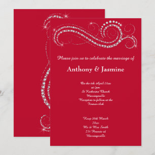 INVITACIÓN ELEGANTE VIBRANTE RED DIAMOND SWIRL BODA