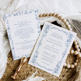 Invitación Elegante victoriano azul todo en un Boda