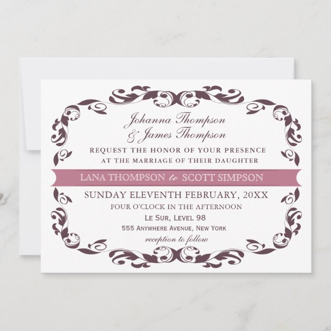 Invitación Elegante victoriano florido Boda blanco filigrí (Anverso)