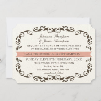 Invitación Elegante victoriano florido Filligree Boda Blanco