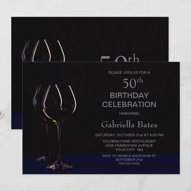 Invitación Elegante Vidrio 50. Fiesta de cumpleaños (Anverso / Reverso)