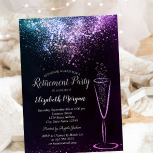Invitación Elegante vidrio de confeti morado sobre fondo negr