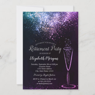 Invitación Elegante vidrio de confeti morado sobre fondo negr