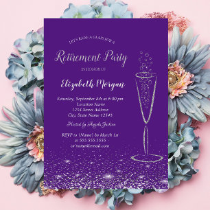 Invitación Elegante vidrio de confeti plateado jubilación púr