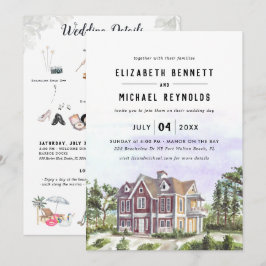 Invitación Elegante Villa Manor | Fin de semana de boda ilust