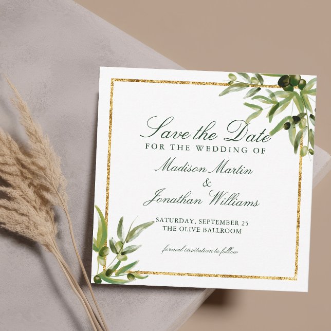 Invitación Elegante Vine Botánico Verde Oro Salvar la Fecha (Subido por el creador)