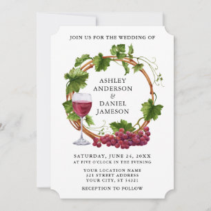 Invitación Elegante Vines de uva Watercolor Wreath Boda