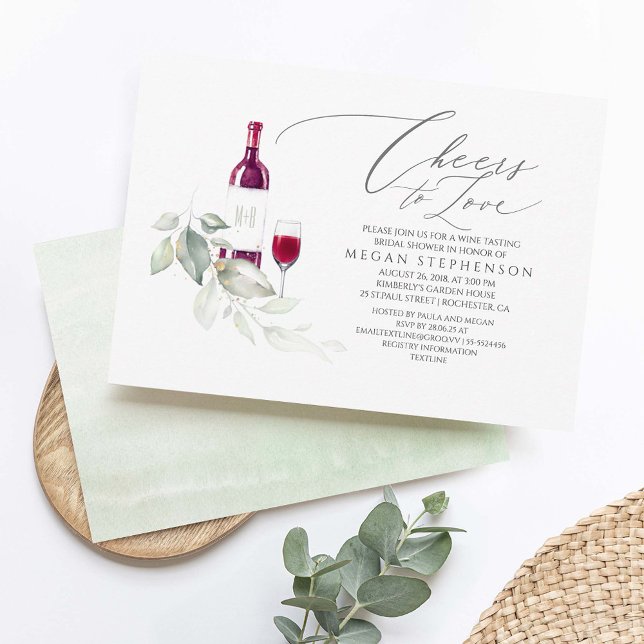 Invitación Elegante Vino de Verdor Degustando Ducha Bridal (Minimalist Greenery Bridal Shower Invitations - Cheers To Love)
