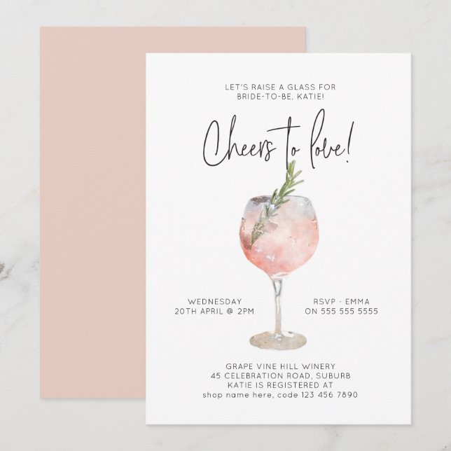 Invitación Elegante vino rosado para amar a la ducha de novia (Anverso / Reverso)