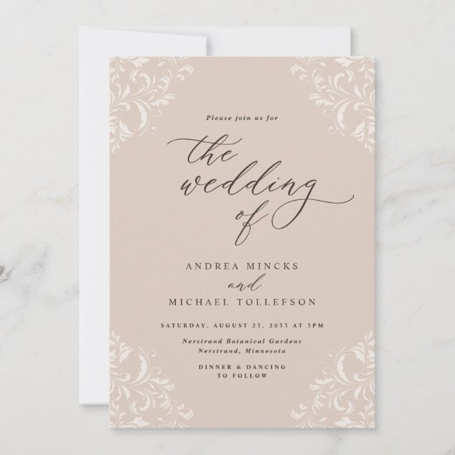 Invitación Elegante Vintage Champagne Tan Boda (Anverso)