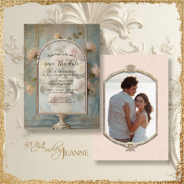 Invitación Elegante Vintage Clásico Formal Floral Oro Rosa