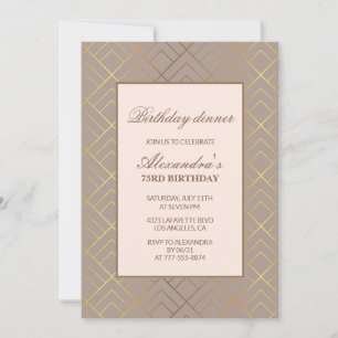 Invitación Elegante Vintage Dorado Marrón Cena Cumpleaños 73