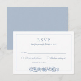 Invitación Elegante Vintage Floral Dusty Blue Wedding RSVP