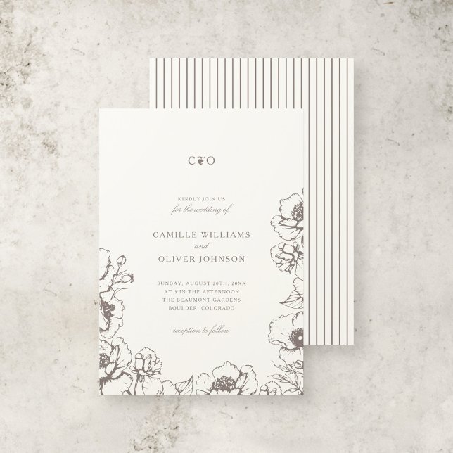 Invitación Elegante Vintage Floral Iniciales Jardín Boda (Subido por el creador)