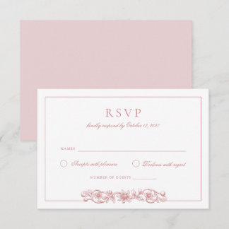 Invitación Elegante Vintage Floral Rubor Pink Wedding RSVP