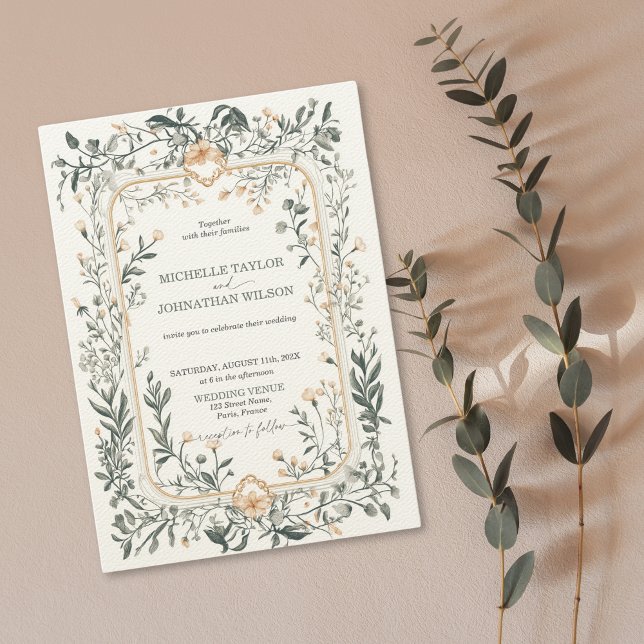 Invitación Elegante Vintage Floral Victorian Meadow (victorian filigree meadow floral border in pastel color cheme)