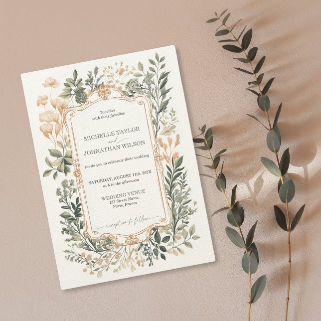 Invitación Elegante Vintage Floral Victoriano Filigree (victorian filigree meadow floral border in pastel color cheme)