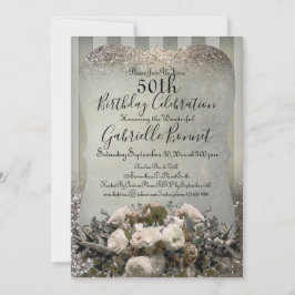 Invitación Elegante Vintage Francés Estampado Floral Champán