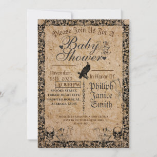 Invitación Elegante vintage gótico, Baby Shower de Halloween