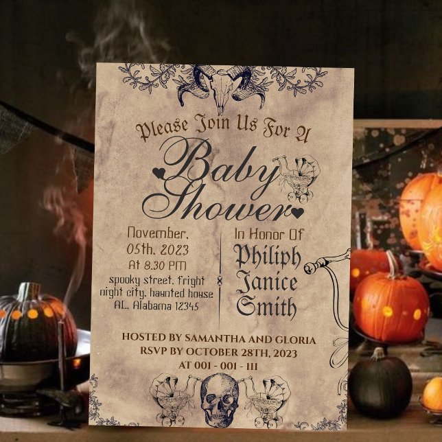 Invitación Elegante vintage gótico, Baby Shower de Halloween (Subido por el creador)