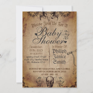 Invitación Elegante vintage gótico, Baby Shower de Halloween
