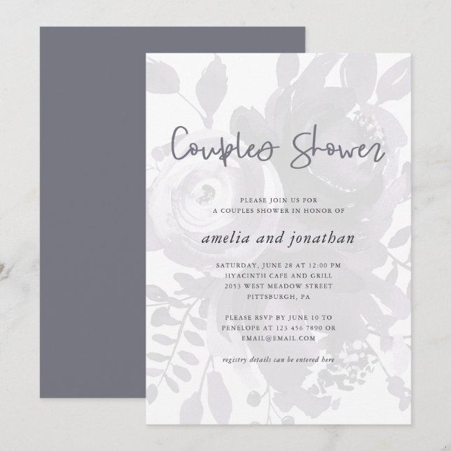 Invitación Elegante Vintage Look Floral Parejas Ducha (Anverso / Reverso)