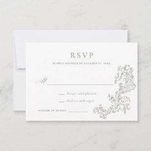 Invitación Elegante Vintage Ornament Design Sage Wedding RSVP