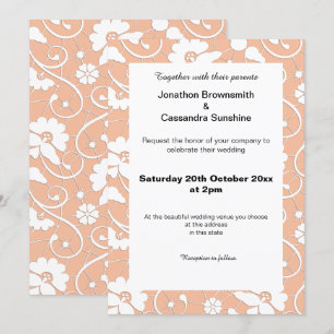 INVITACIÓN ELEGANTE VINTAGE PEACH APRICOT LACE DIAMOND BODA
