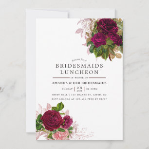 Invitación Elegante Vintage Rosa y Burdeos Almuerzo de Damas 