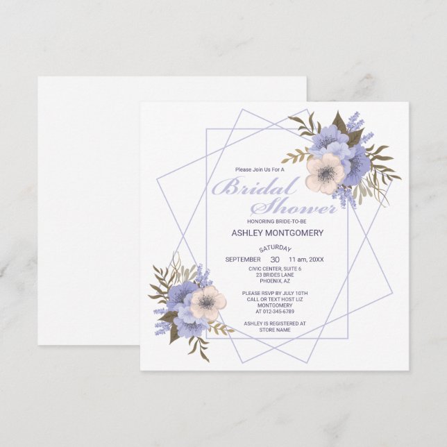 Invitación Elegante Violeta Cinco Rosas Petales Ducha Bridal (Anverso / Reverso)