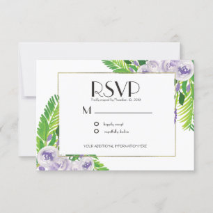 Invitación Elegante Violeta/Floral Acuarela para Boda