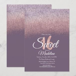 Invitación Elegante Violeta Rosa Crema Ombre Glitter Dulces 1