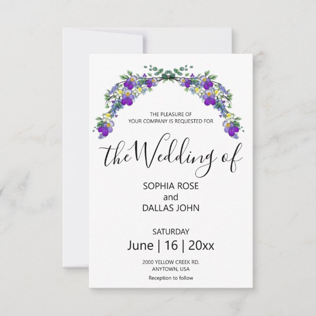 Invitación Elegante violeta violeta Boda de lavanda eucalipto (Anverso)