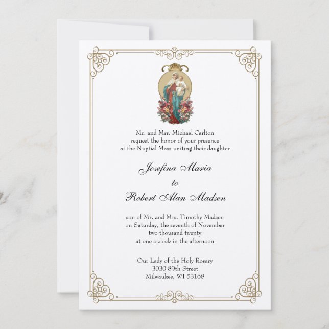 Invitación Elegante Virgen Católica María Jesús Boda (Anverso)