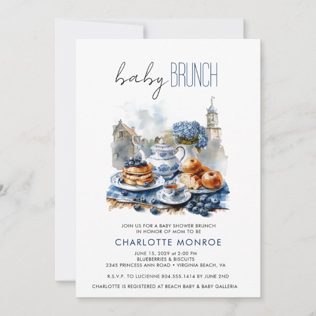 Invitación Elegante Watercolor Baby Shower Brunch (Anverso)