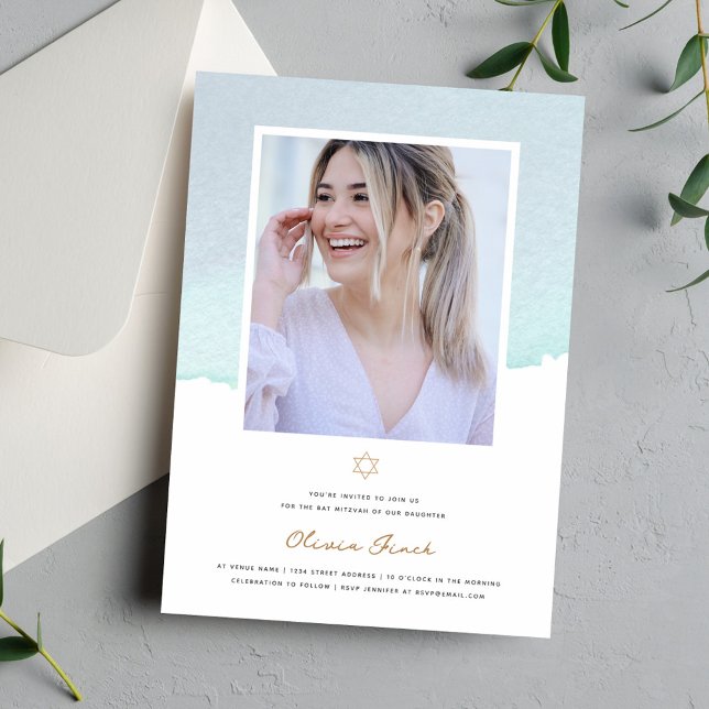Invitación Elegante Watercolor Bat Mitzvah (Subido por el creador)