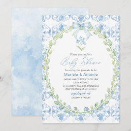 Invitación Elegante Watercolor Blue Bow Boy Baby Shower