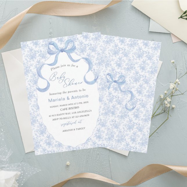 Invitación Elegante Watercolor Blue Bow Boy Baby Shower (Subido por el creador)