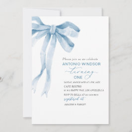 Invitación Elegante Watercolor Blue Bow Boy Baby Shower