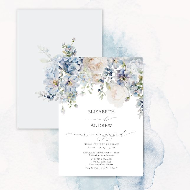 Invitación Elegante Watercolor Blue Garden Engagement (Subido por el creador)