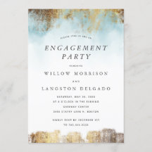 Elegante Watercolor Blue Gold Engagement Party